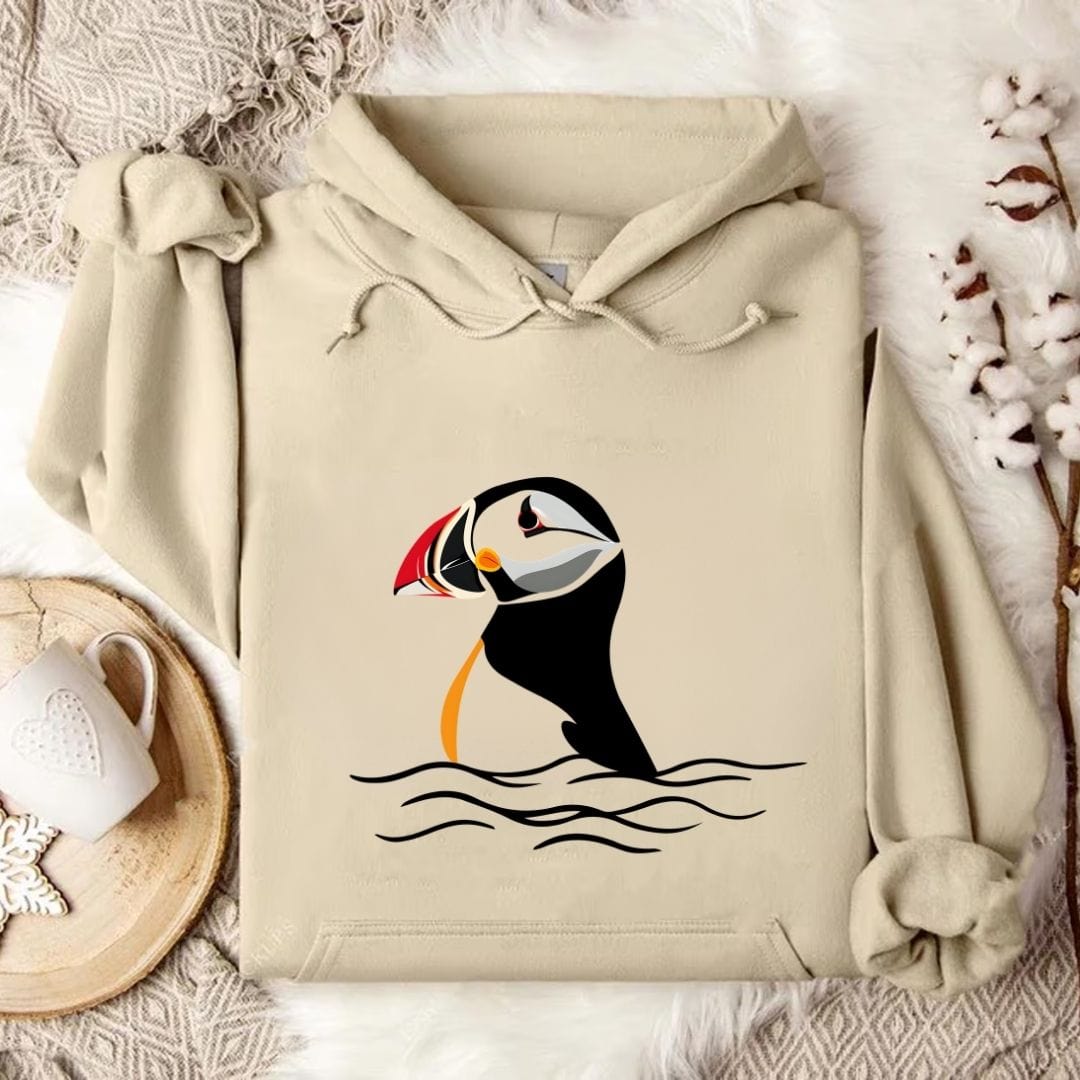 Retro Puffin Hoodie Sand / S