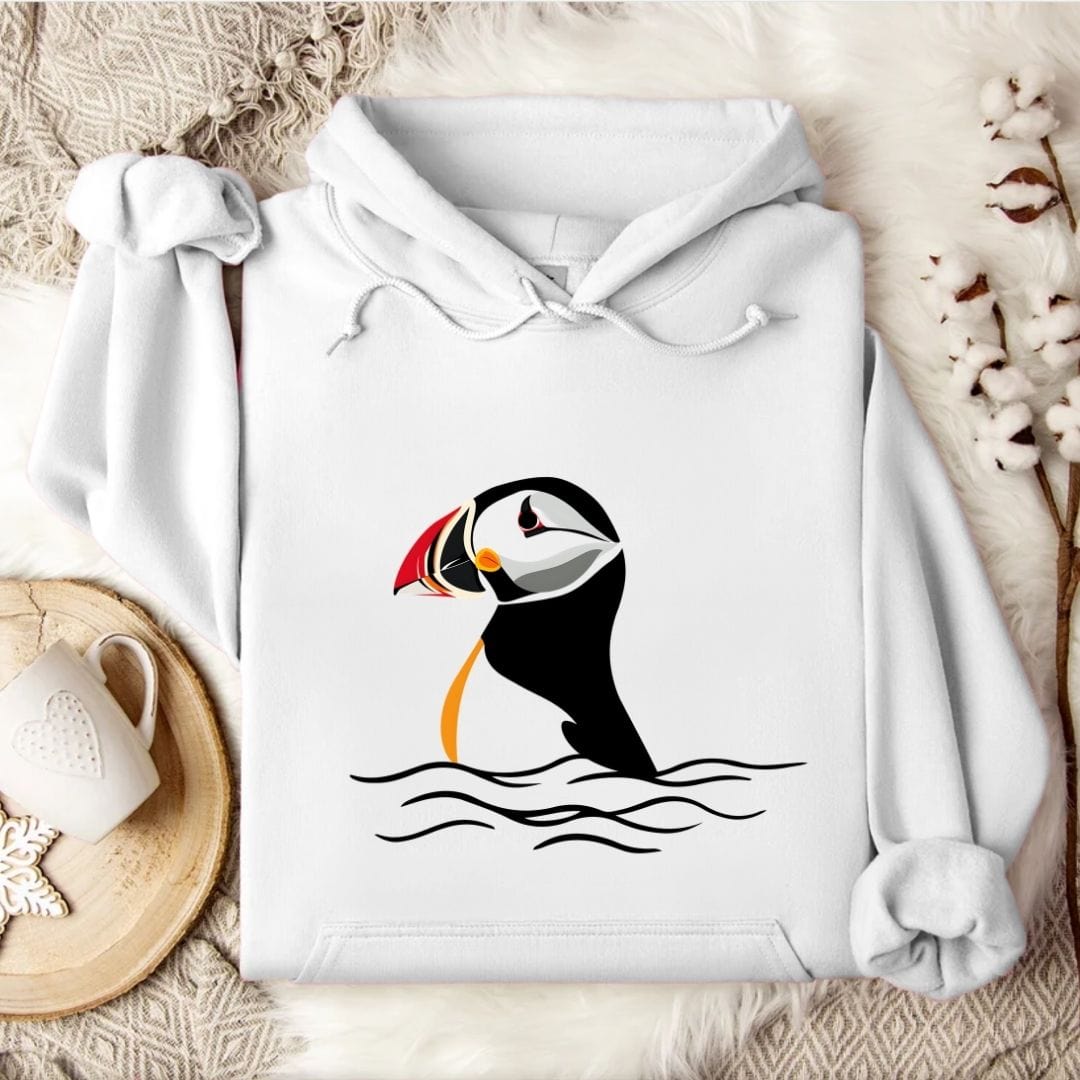 Retro Puffin Hoodie White / S