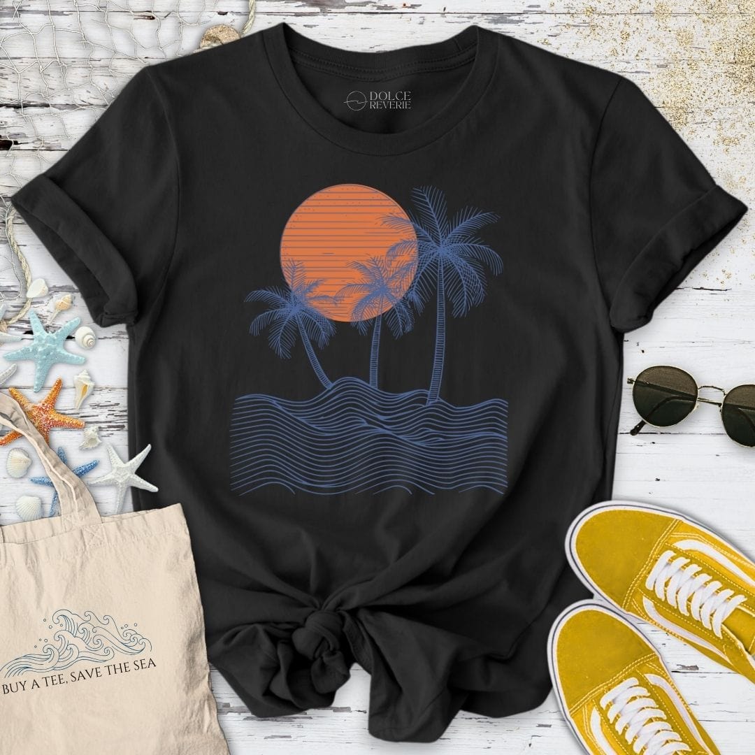 Seascape Line Art T-Shirt Black / S