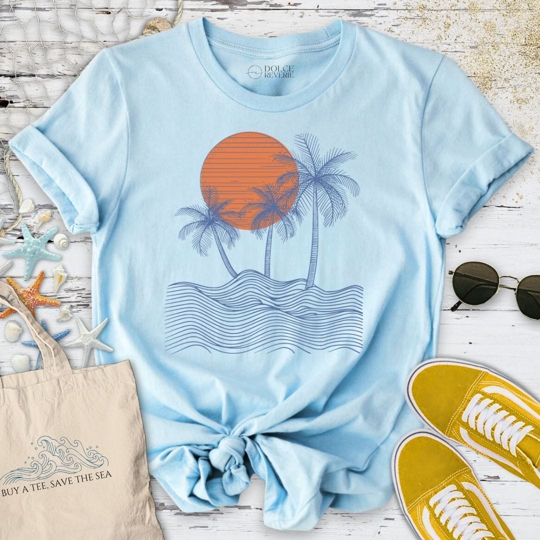 Seascape Line Art T-Shirt Light Blue / S