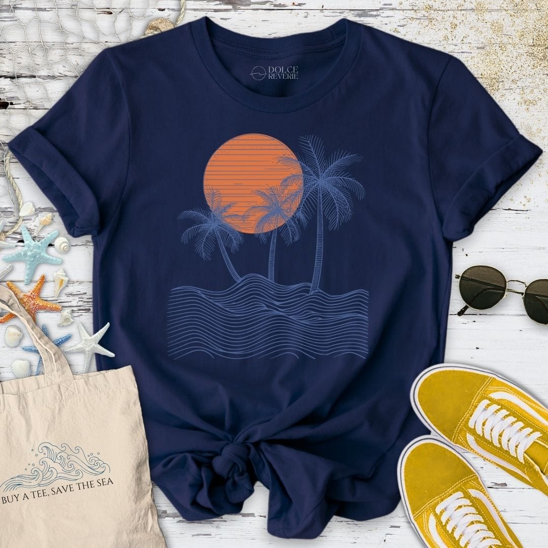 Seascape Line Art T-Shirt Navy / S