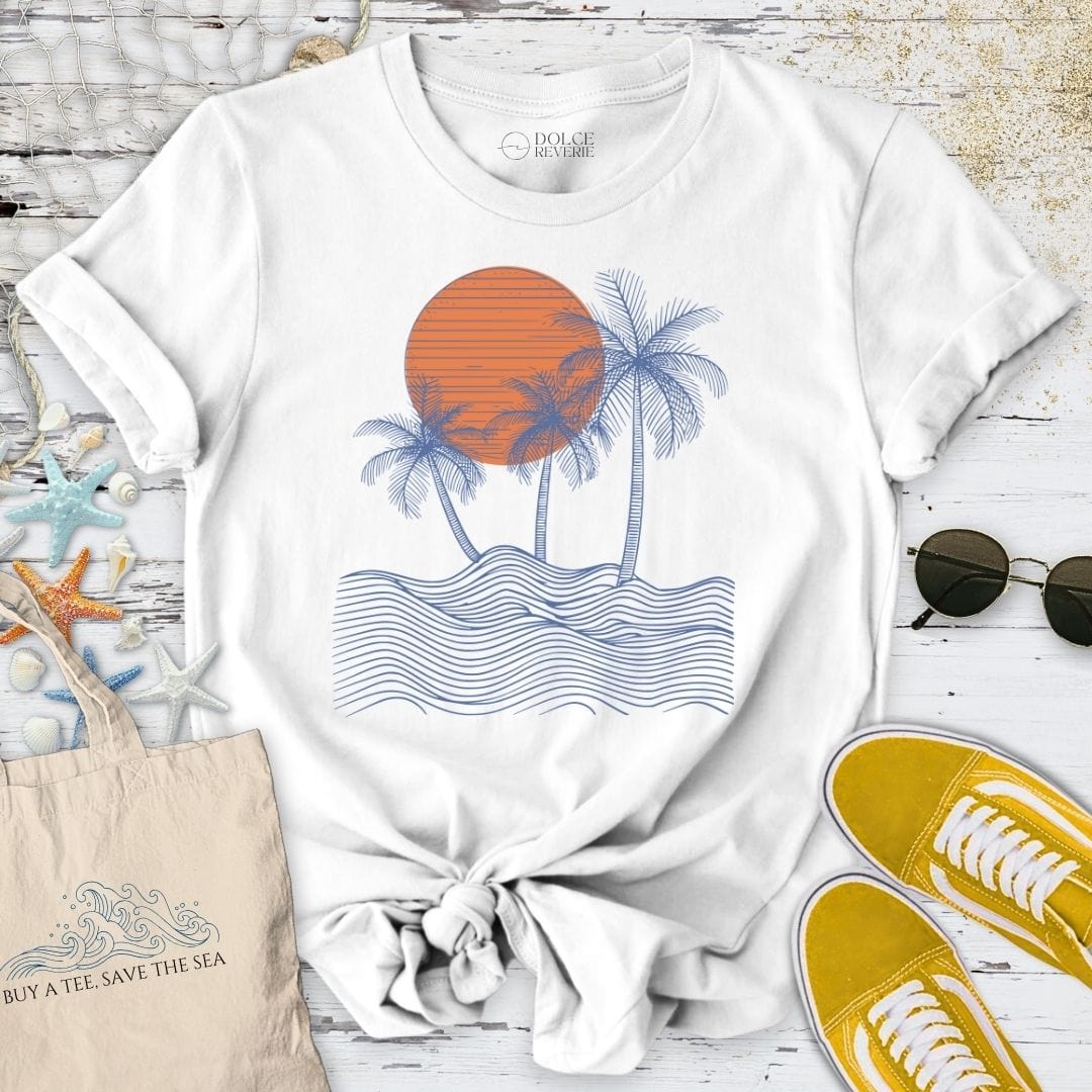 Seascape Line Art T-Shirt White / S