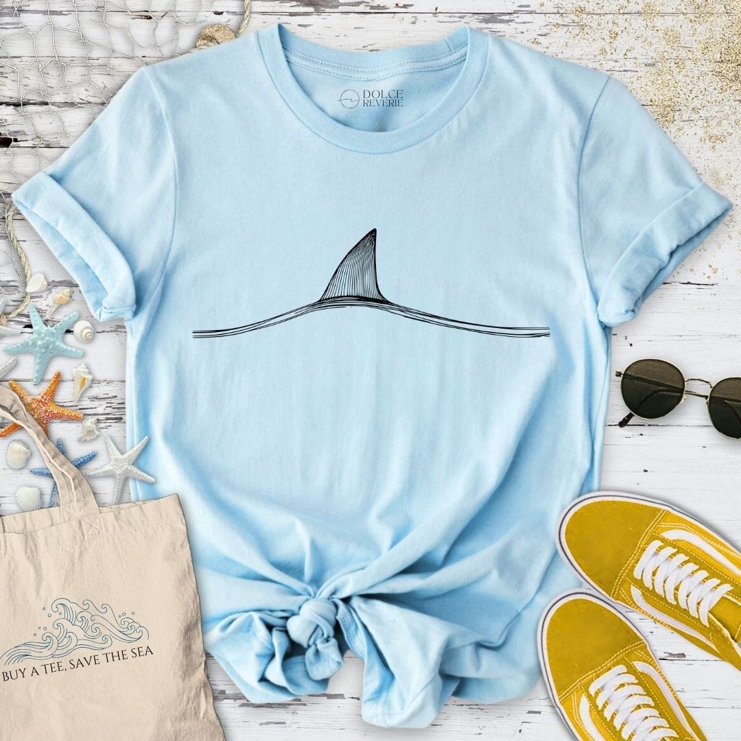 Shark Fin Line Art T-Shirt Light Blue / S