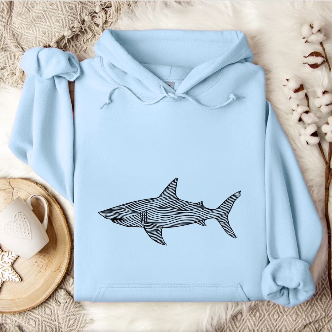 Shark Line Art Hoodie Light Blue / S