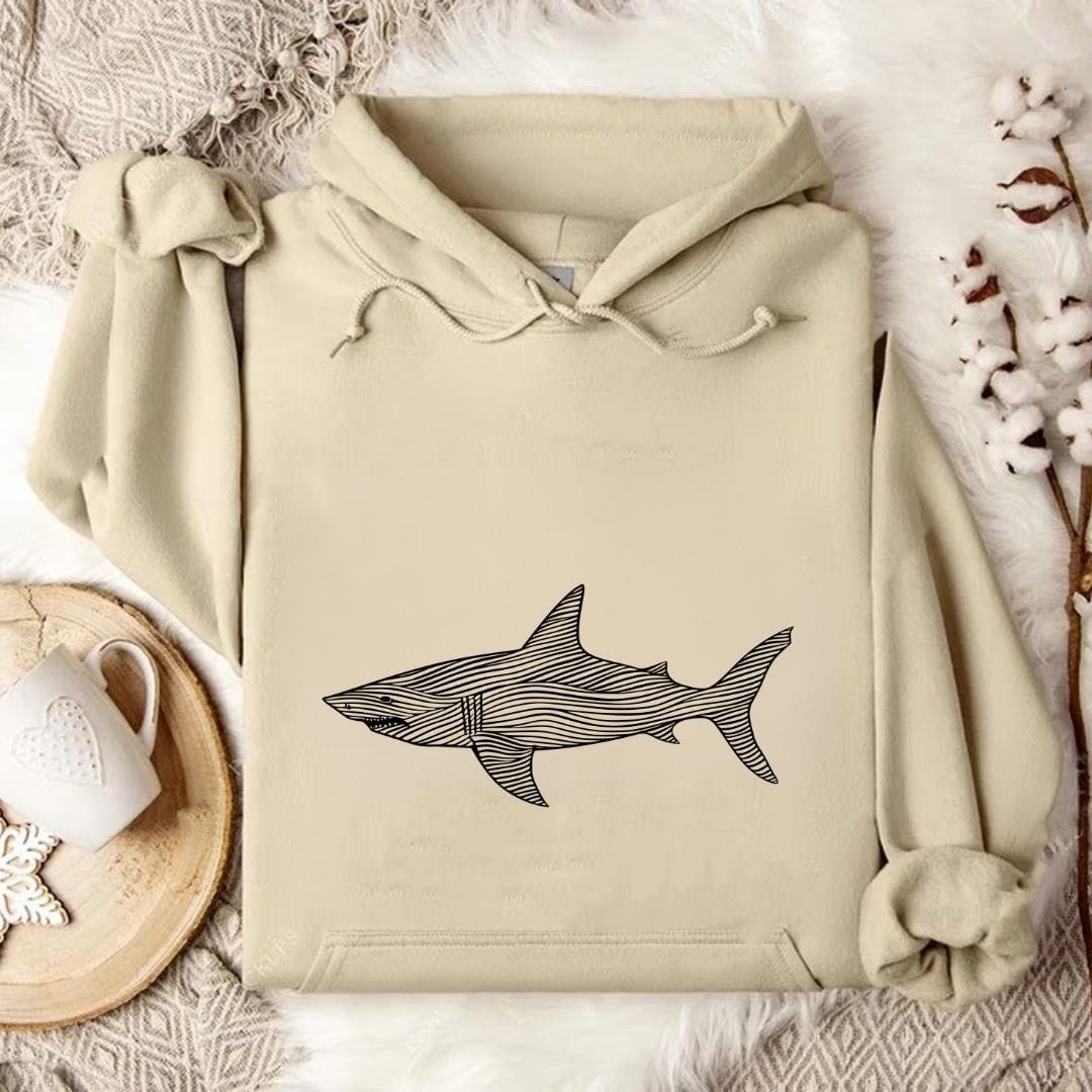 Shark Line Art Hoodie Sand / S