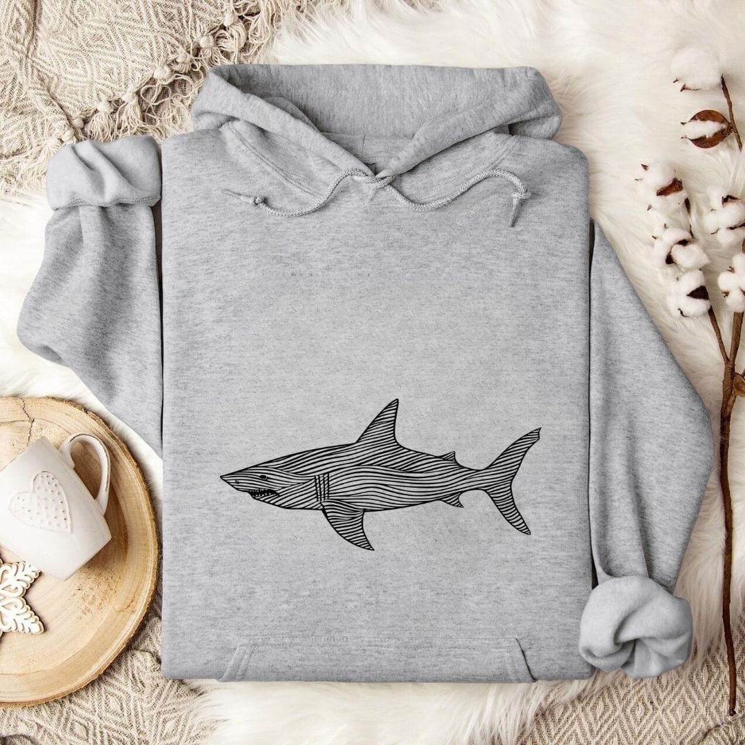 Shark Line Art Hoodie Sport Grey / S