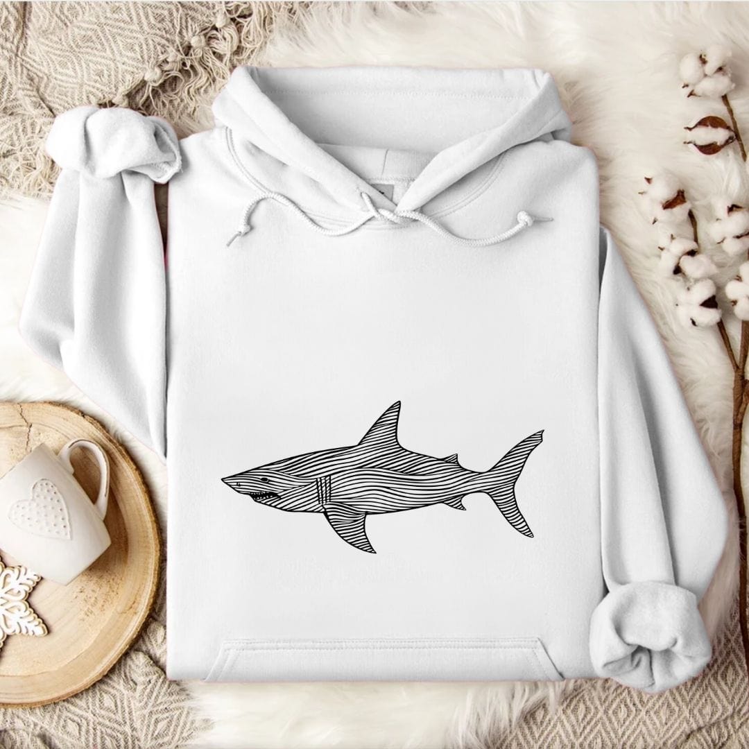 Shark Line Art Hoodie White / S