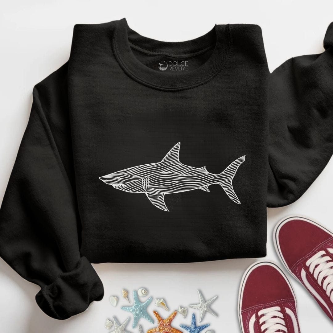 Shark Line Art Sweatshirt S / Black