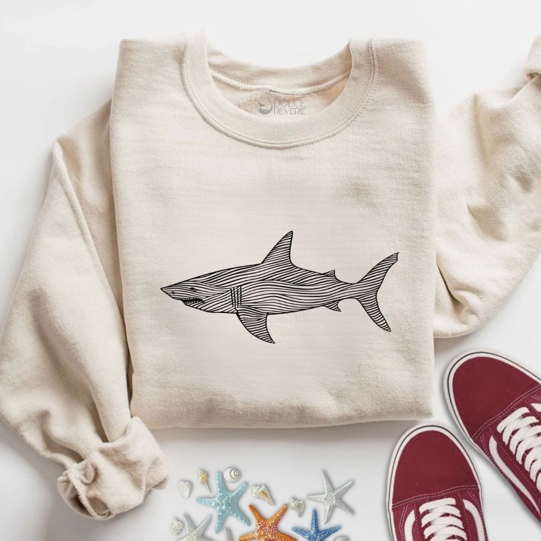 Shark Line Art Sweatshirt S / Sand