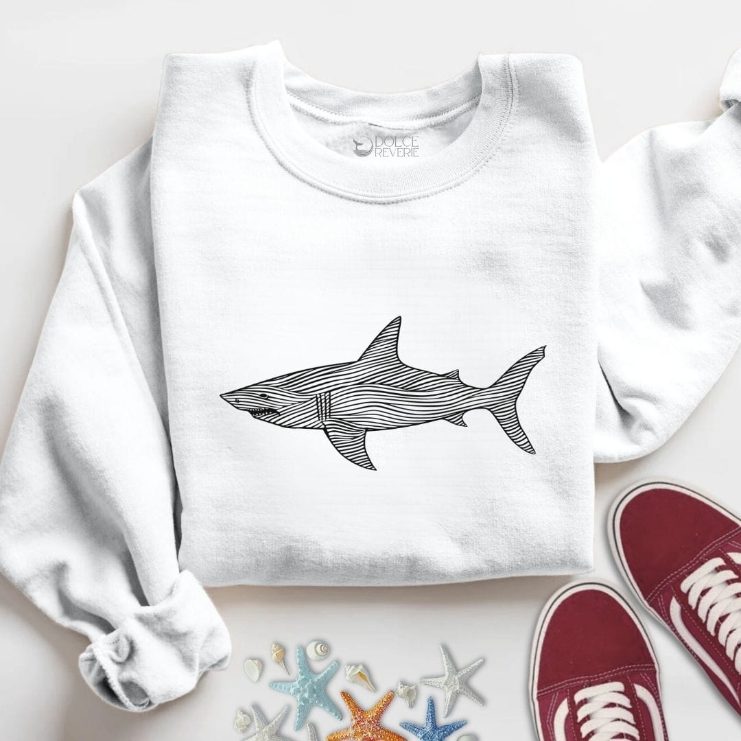Shark Line Art Sweatshirt S / White
