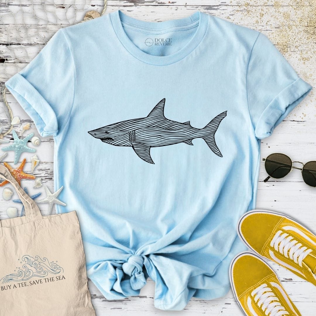 Shark Line Art T-Shirt Light Blue / S