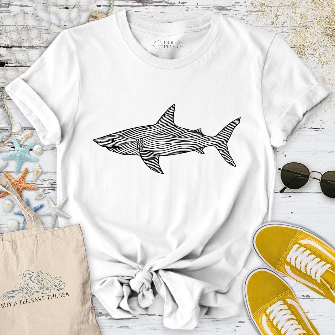 Shark Line Art T-Shirt White / S