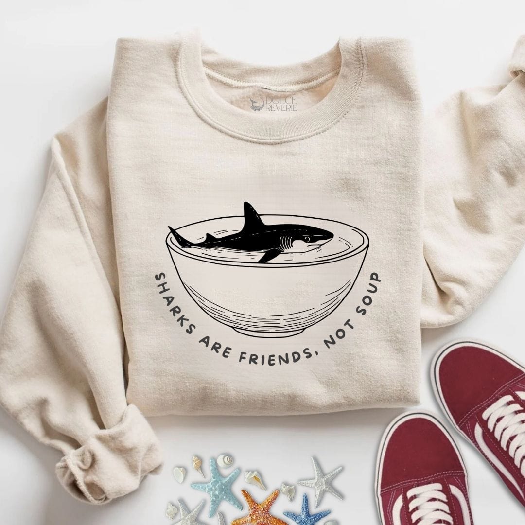 Sharks Are Friends Sweatshirt S / Sand