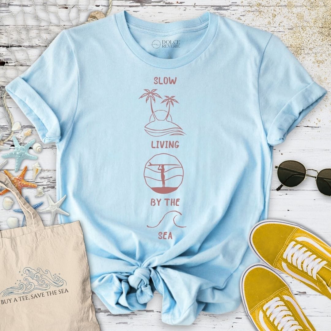 Slow Living By The Sea T-Shirt Light Blue / S