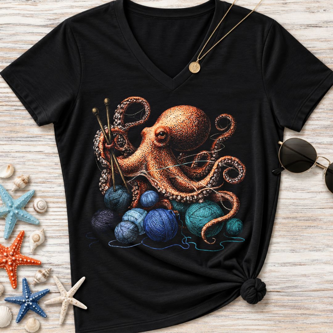 Knitting Octopus Women's V-Neck T-Shirt