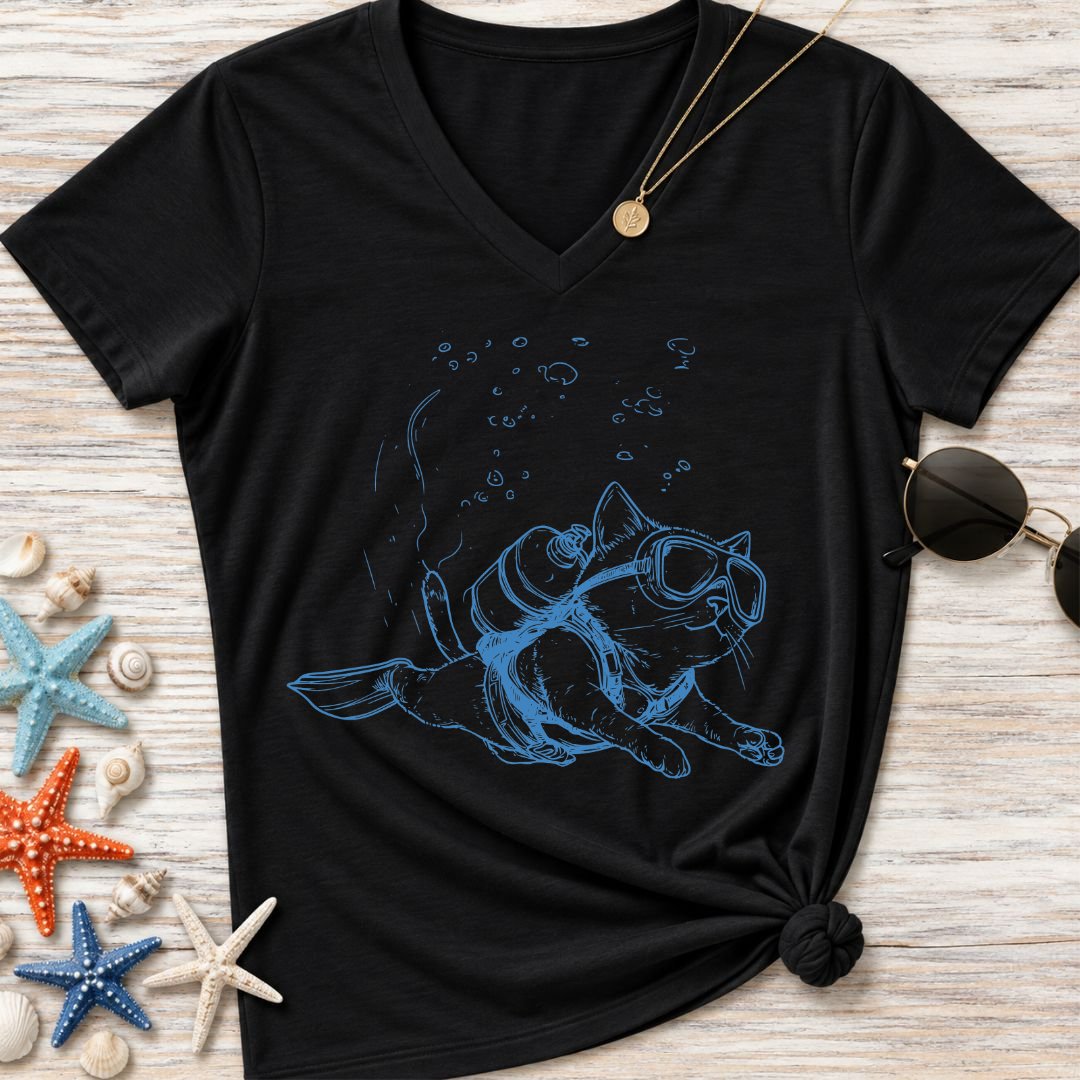 Cat Diver Women's V-Neck T-Shirt