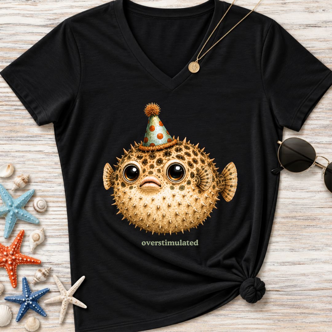 Overstimulated Pufferfish Women's V-Neck T-Shirt