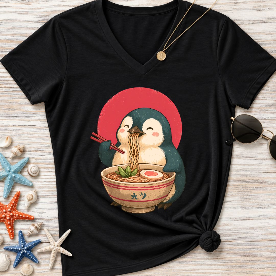 Penguin Ramen Women's V-Neck T-Shirt