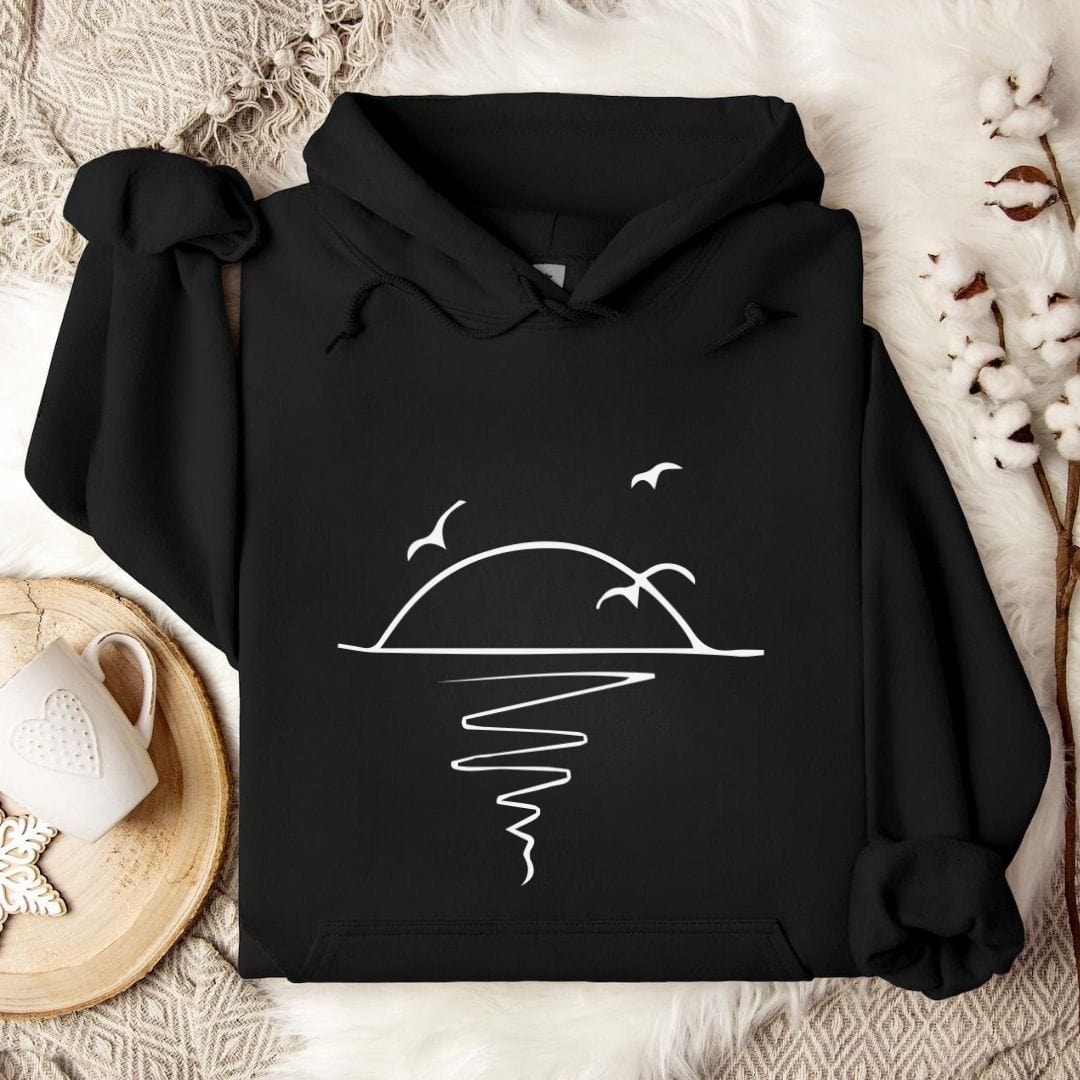 Sunset Line Art Hoodie Black / S