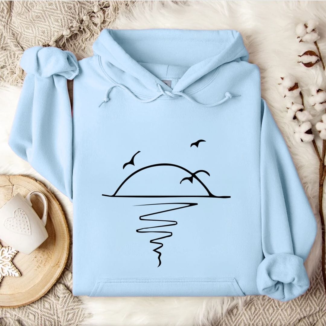 Sunset Line Art Hoodie Light Blue / S