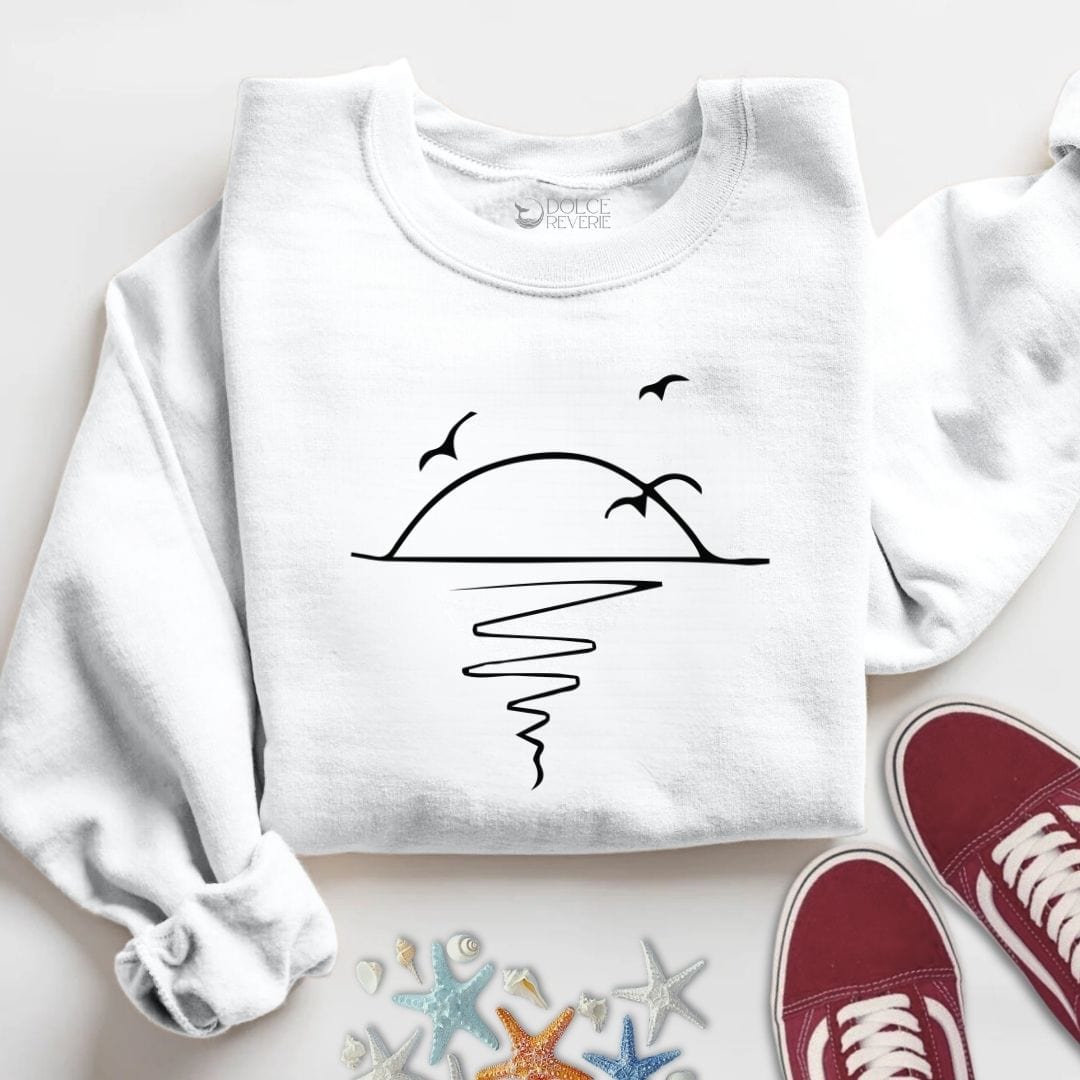 Sunset Line Art Sweatshirt S / White