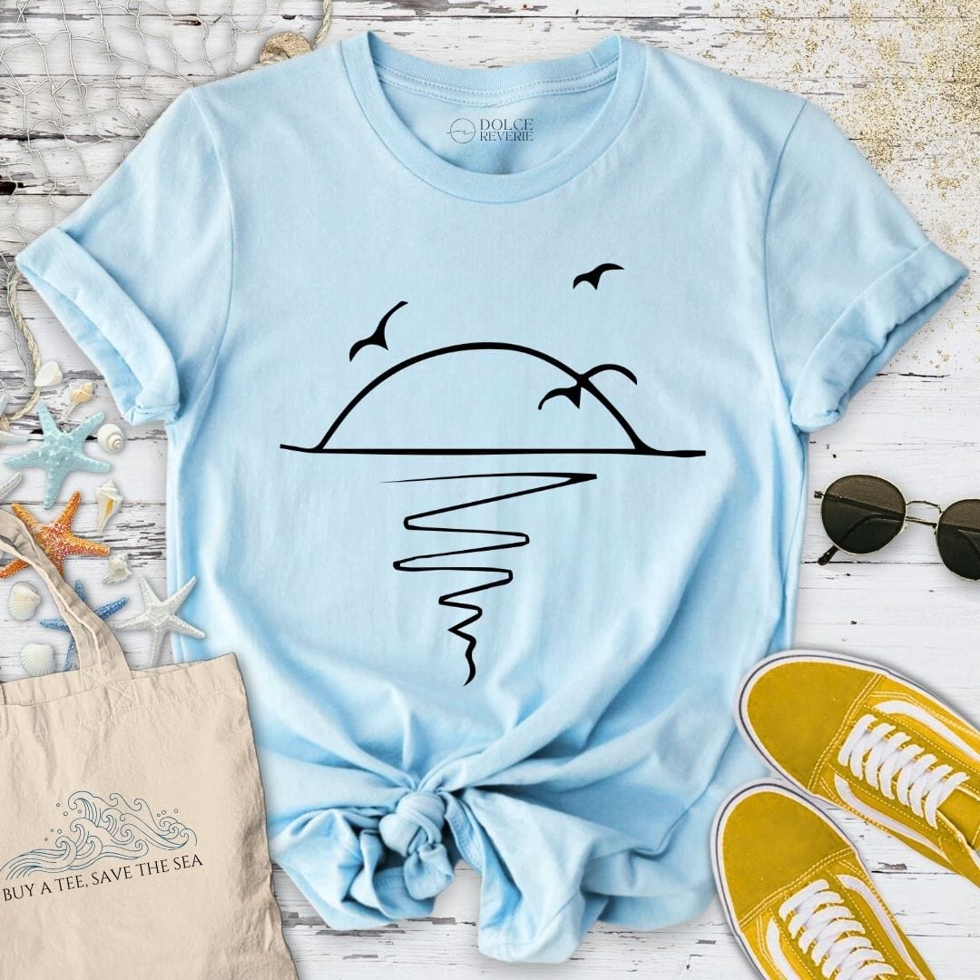 Sunset Line Art T-Shirt Light Blue / S