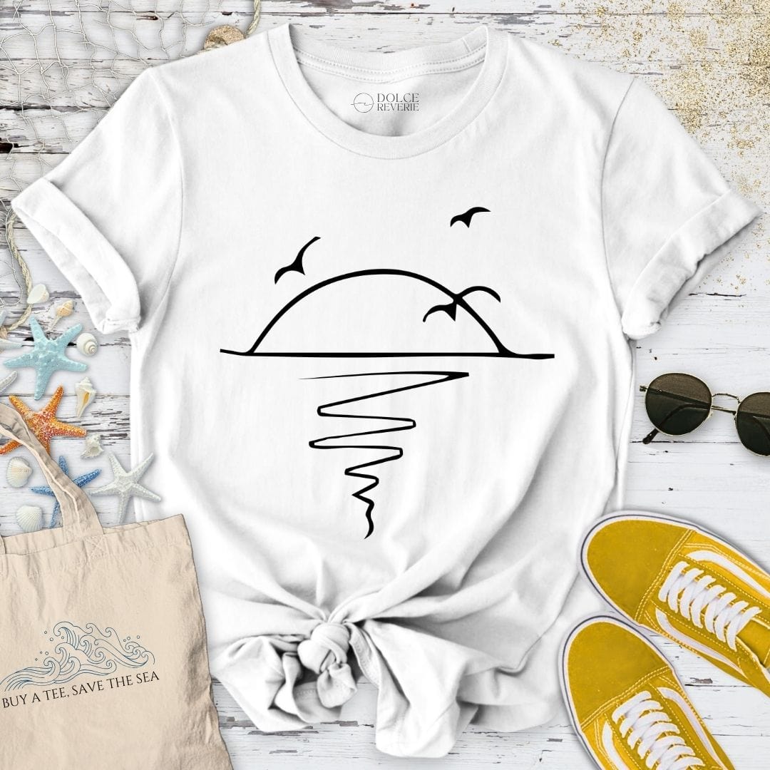 Sunset Line Art T-Shirt White / S