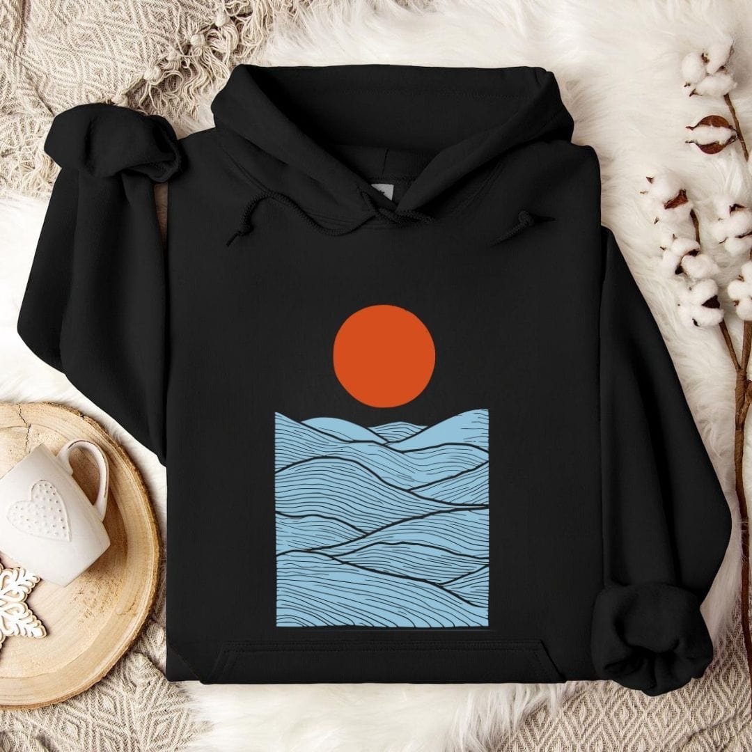 Sunset Over The Sea Hoodie Black / S