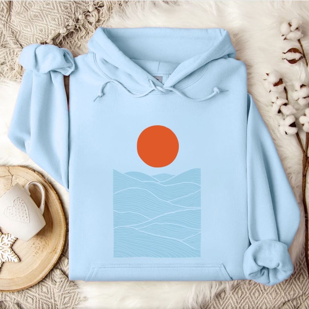 Sunset Over The Sea Hoodie Light Blue / S