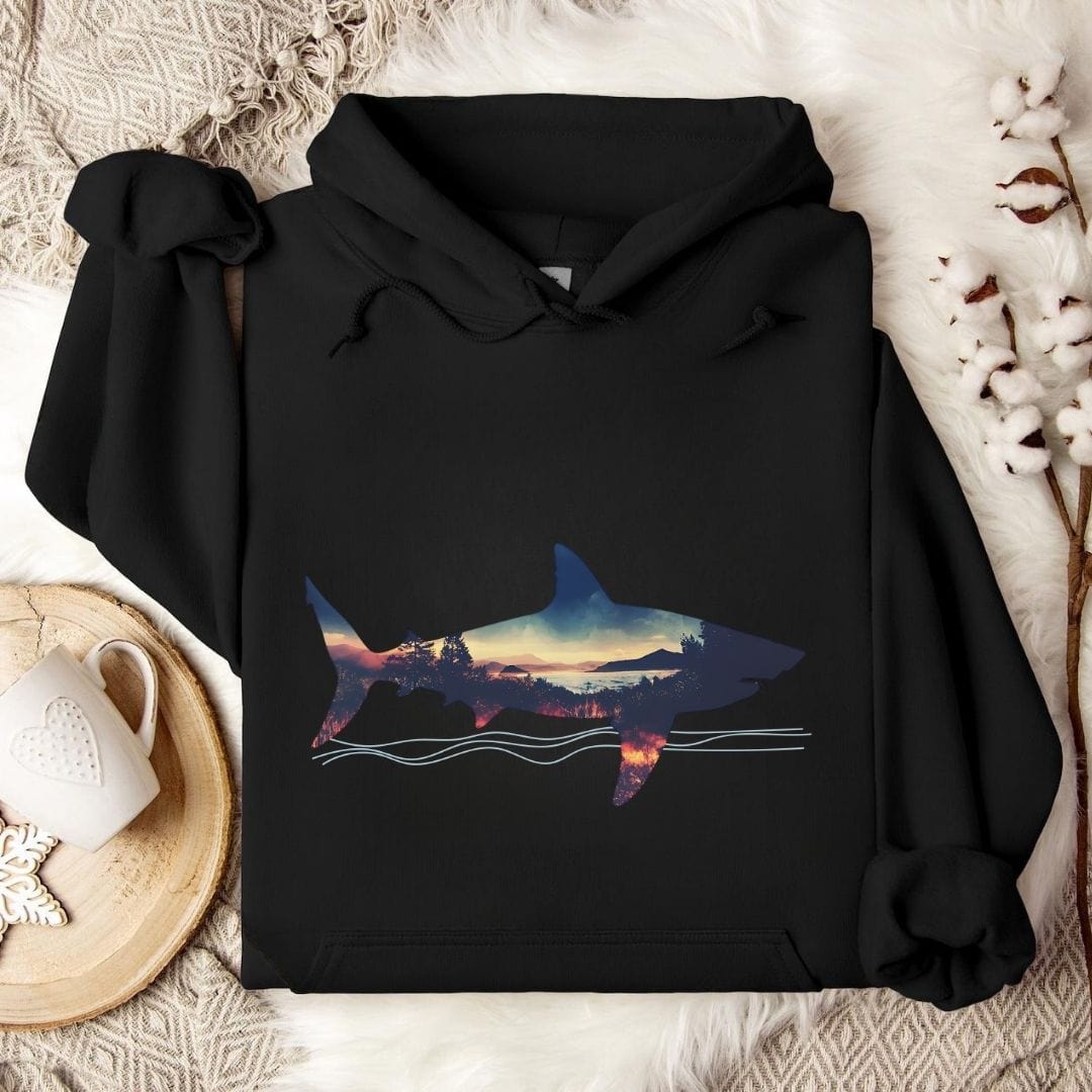 Sunset Shark Hoodie Black / S