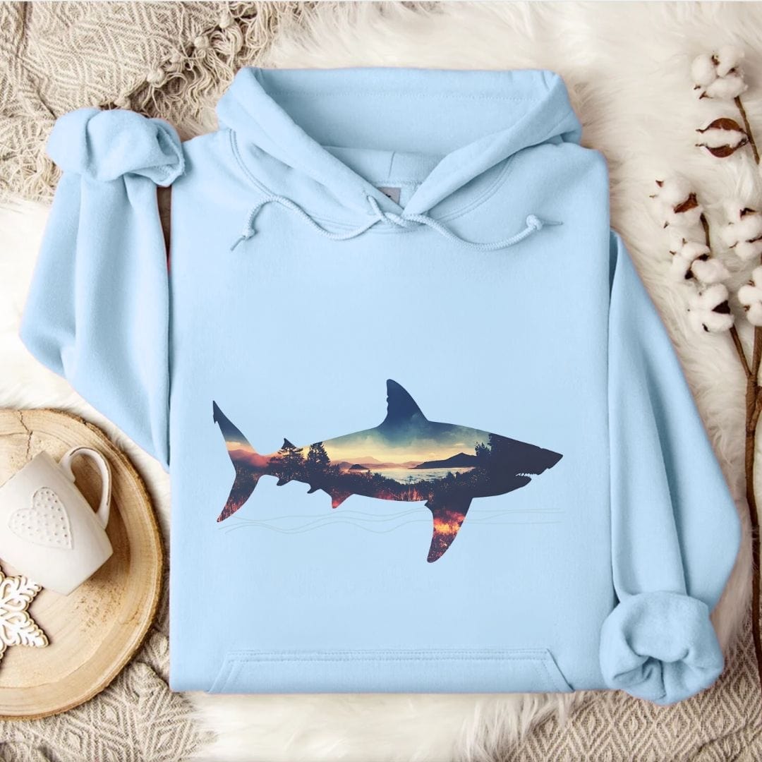 Sunset Shark Hoodie Light Blue / S