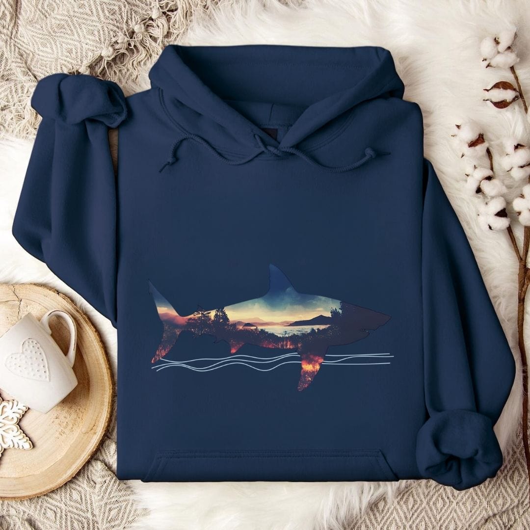 Sunset Shark Hoodie Navy / S