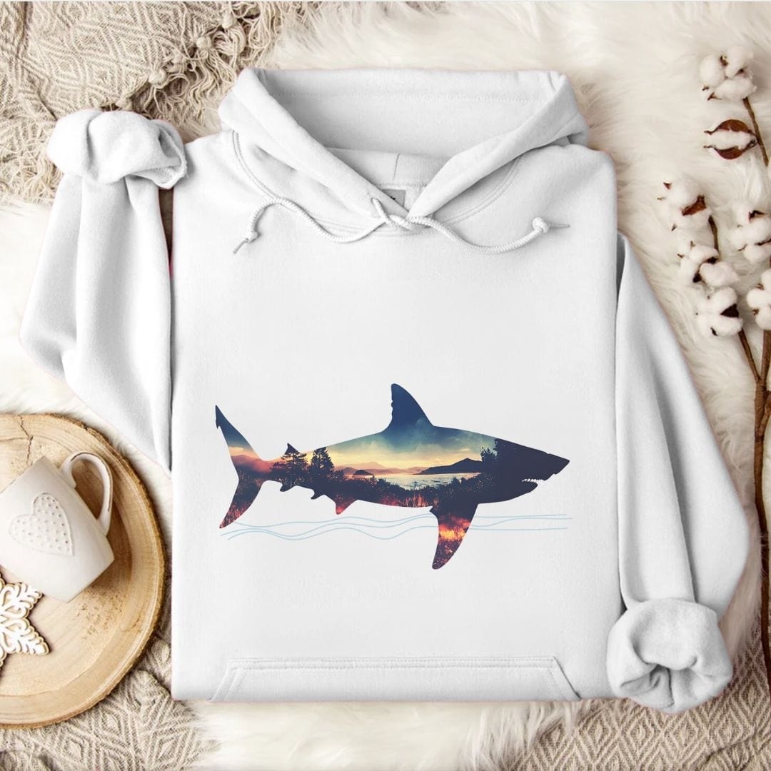 Sunset Shark Hoodie White / S