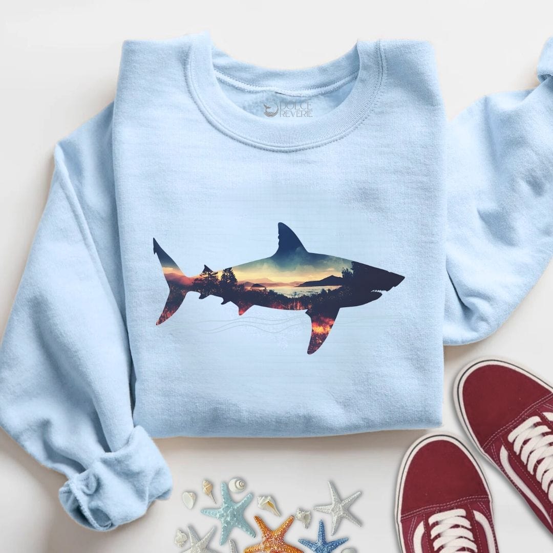 Sunset Shark Sweatshirt S / Light Blue