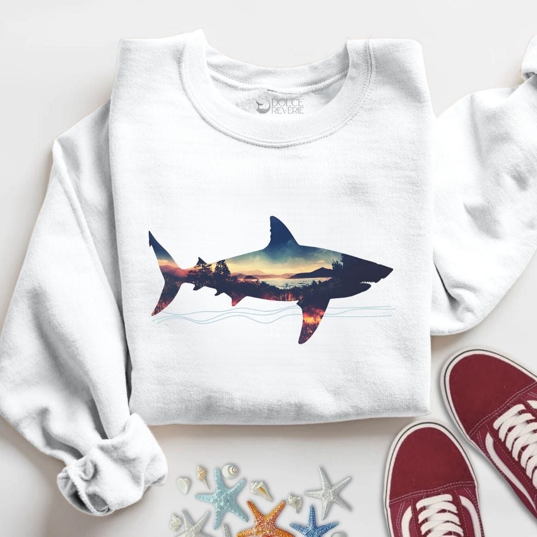 Sunset Shark Sweatshirt S / White