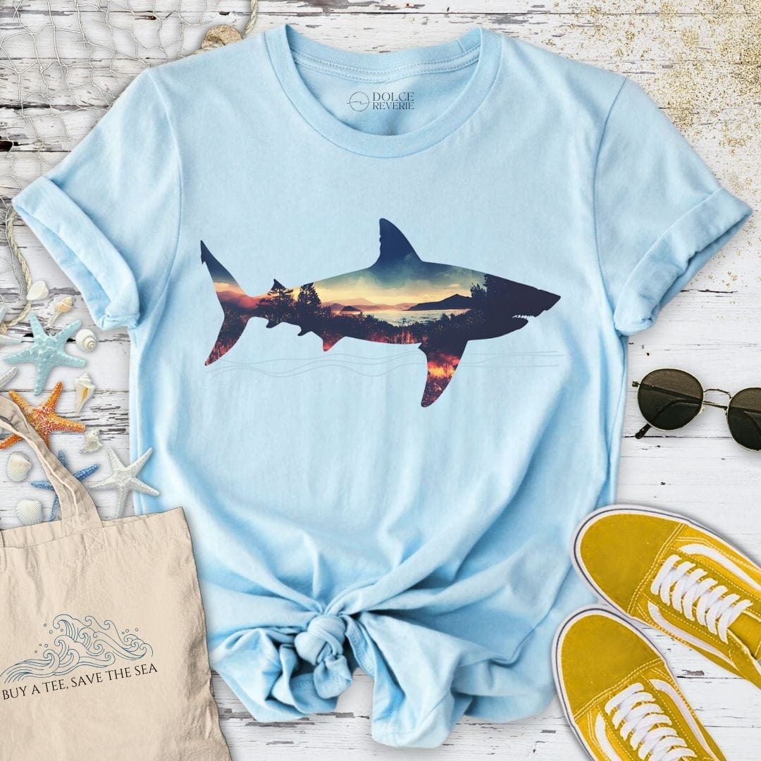 Sunset Shark T-Shirt Light Blue / S