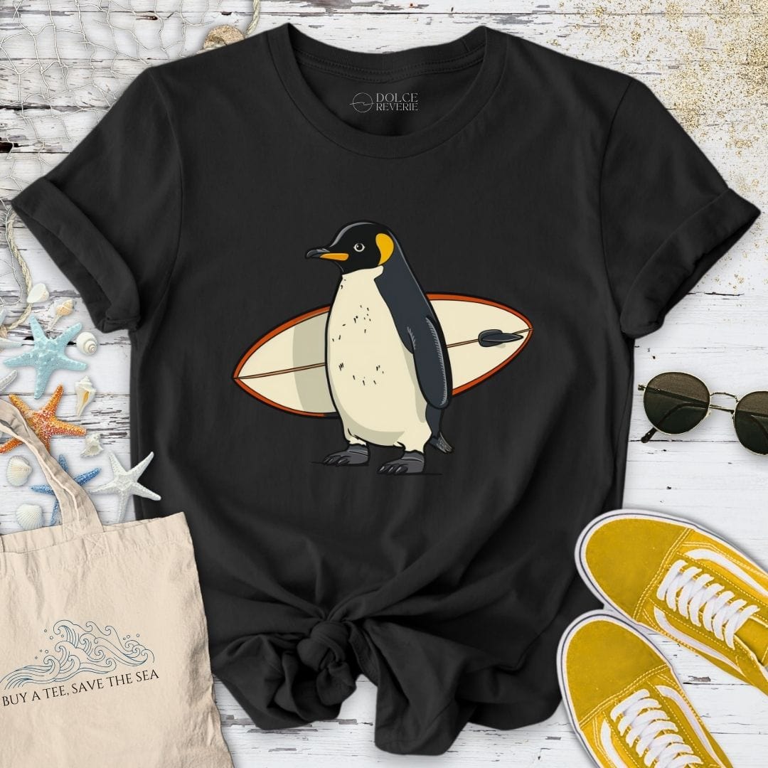 Surfer Penguin T-Shirt Black / S