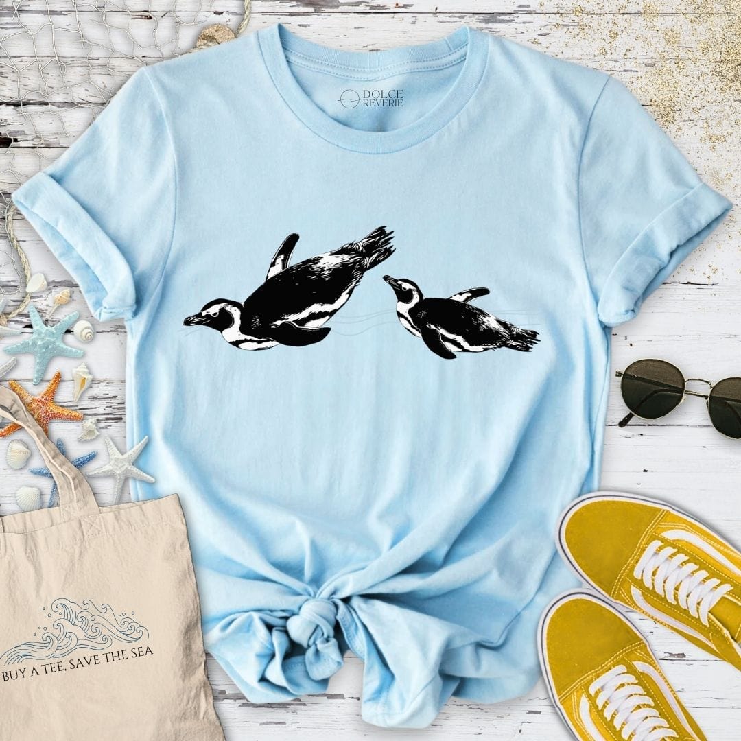 Swimming Penguins T-Shirt Light Blue / S