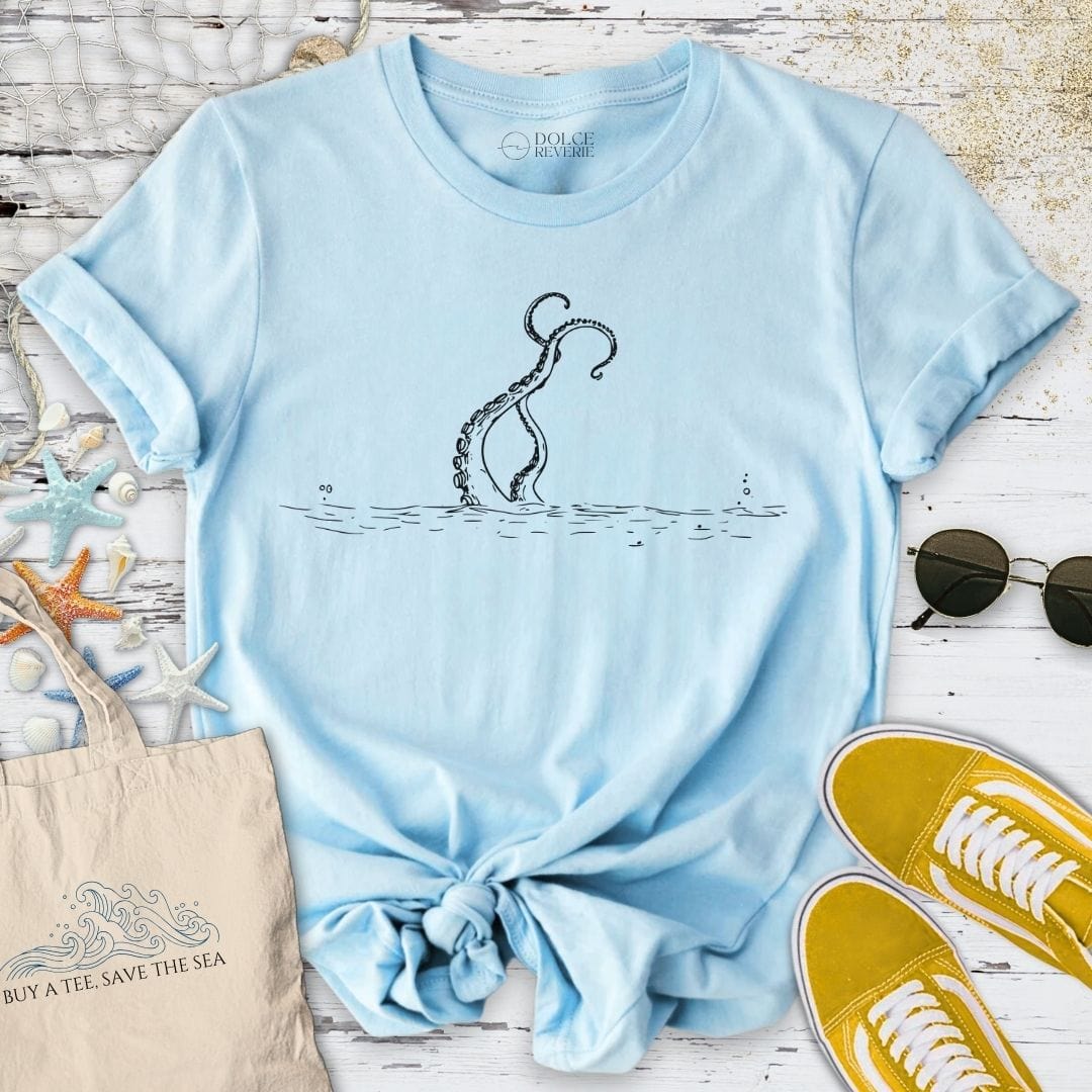 Tentacles Line Art T-Shirt Light Blue / S