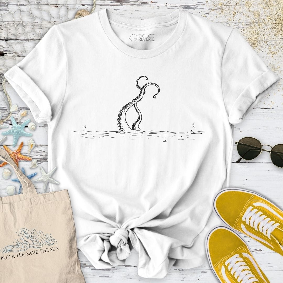 Tentacles Line Art T-Shirt White / S