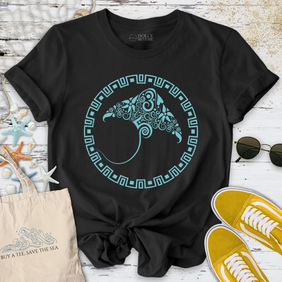 Tribal Manta Ray T-Shirt Black / S