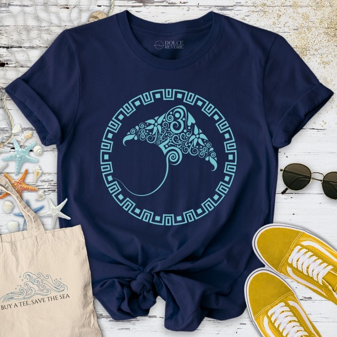 Tribal Manta Ray T-Shirt Navy / S