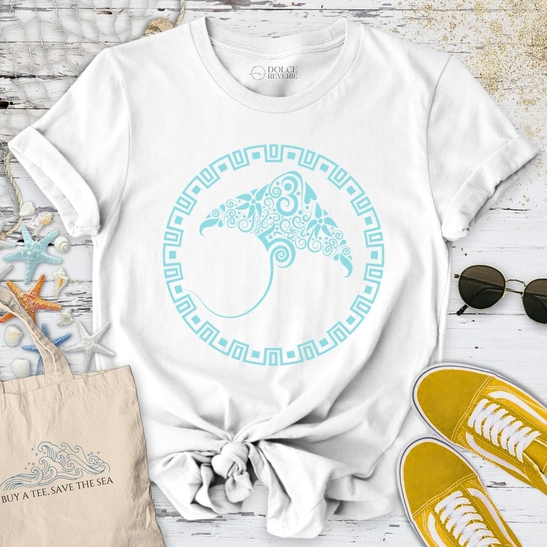 Tribal Manta Ray T-Shirt White / S