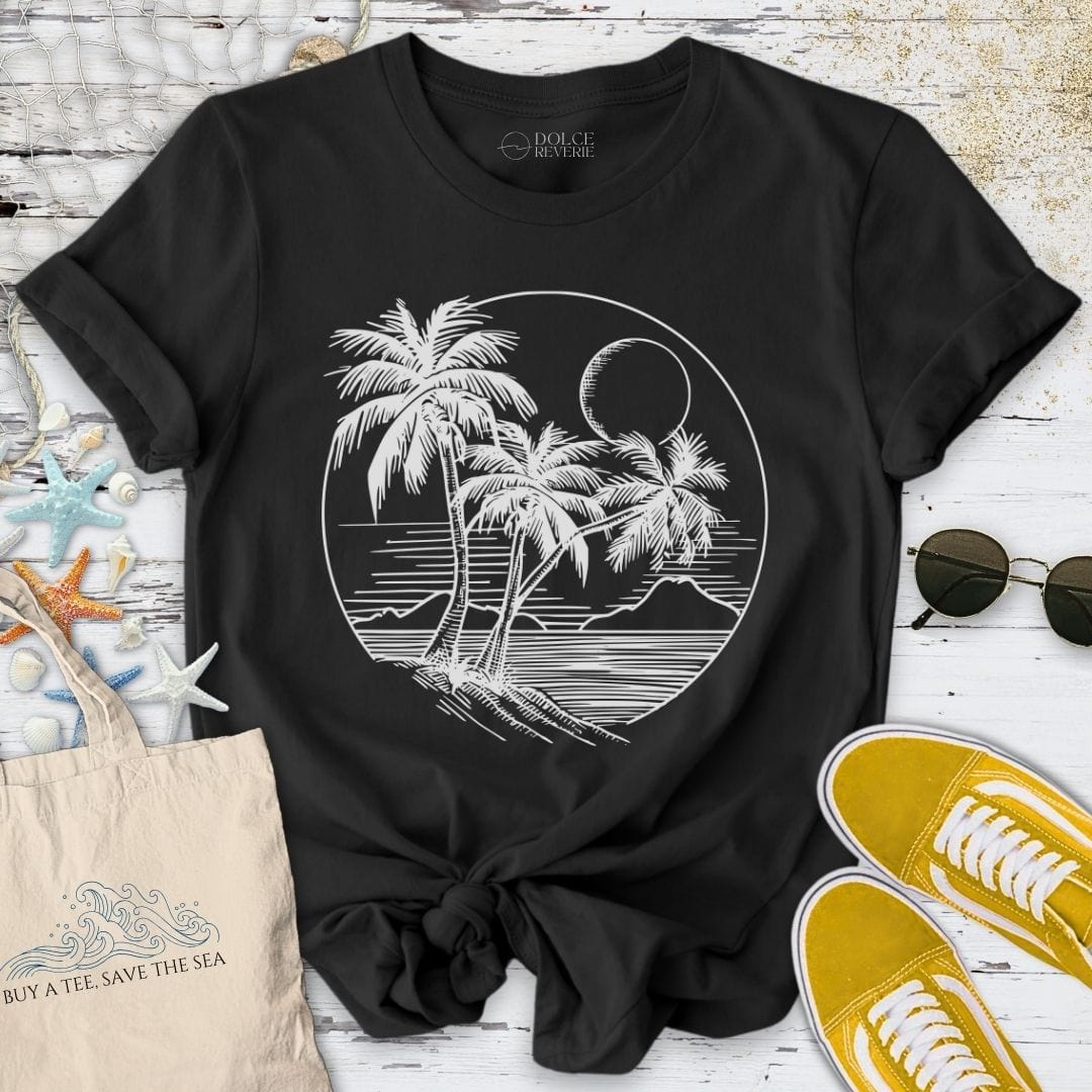 Tropical Line Art T-Shirt Black / S