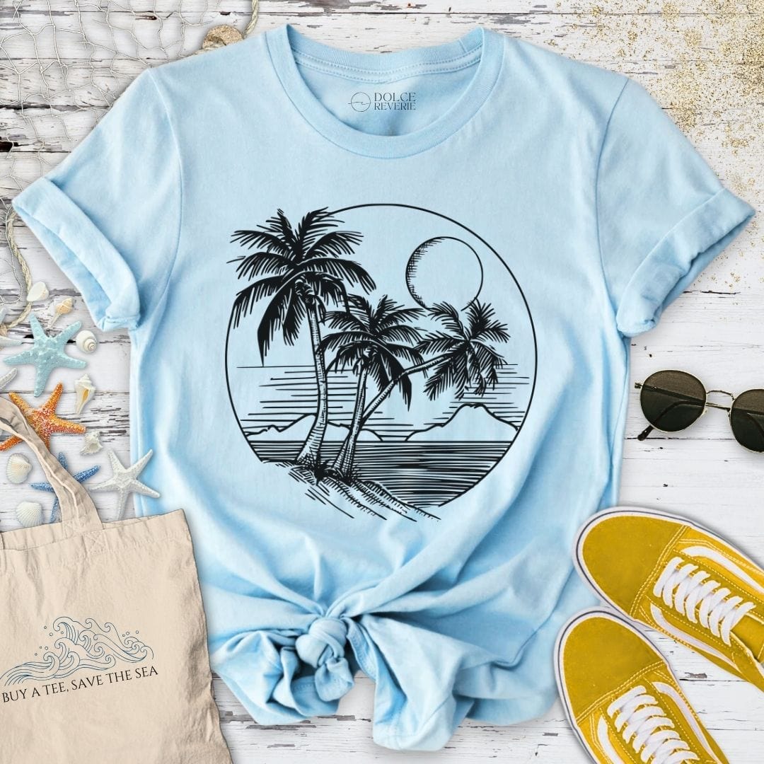 Tropical Line Art T-Shirt Light Blue / S
