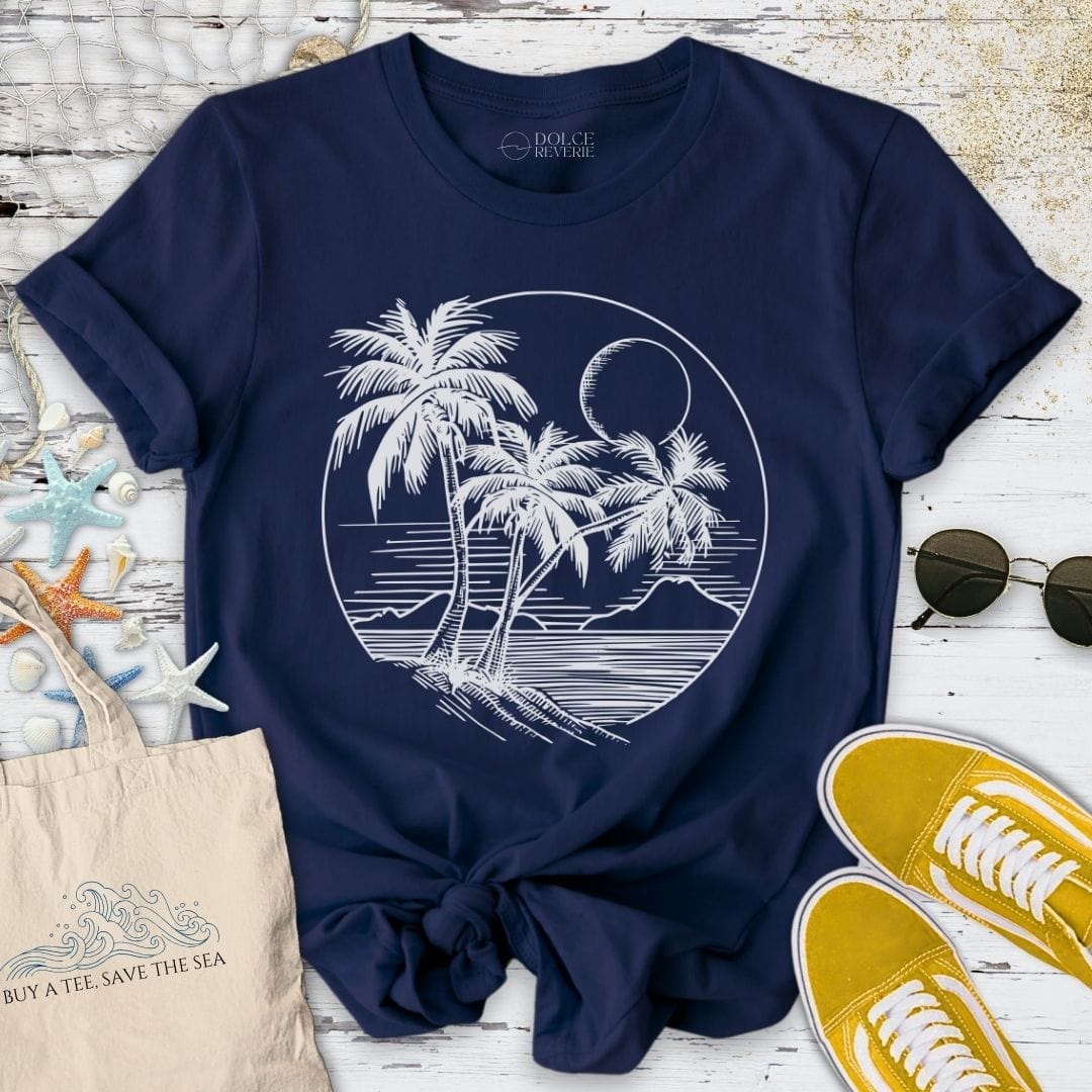 Tropical Line Art T-Shirt Navy / S