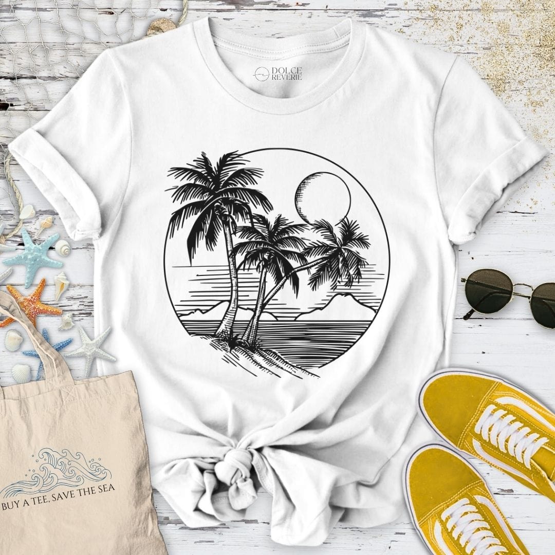Tropical Line Art T-Shirt White / S
