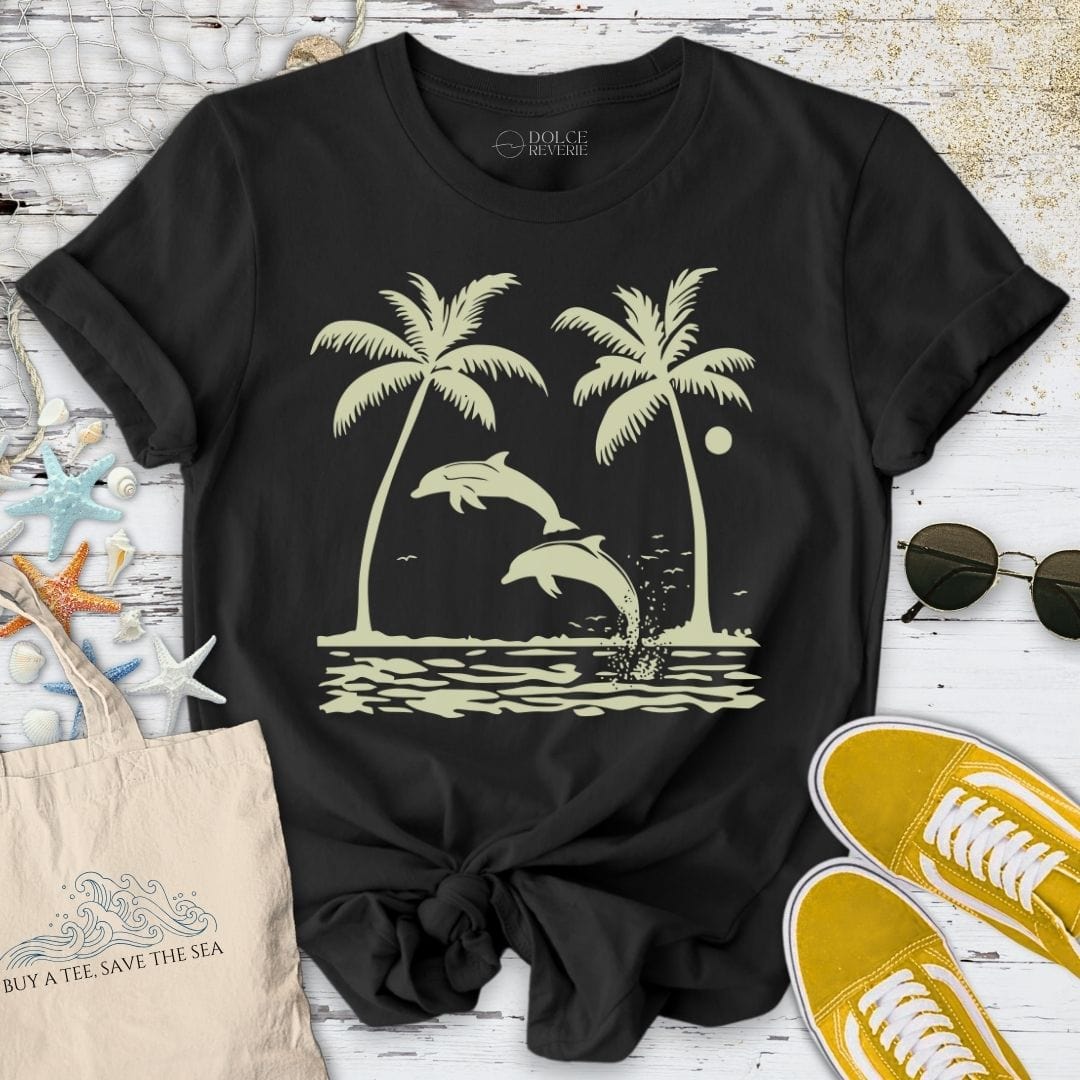 Tropical Paradise Dolphins T-Shirt Black / S