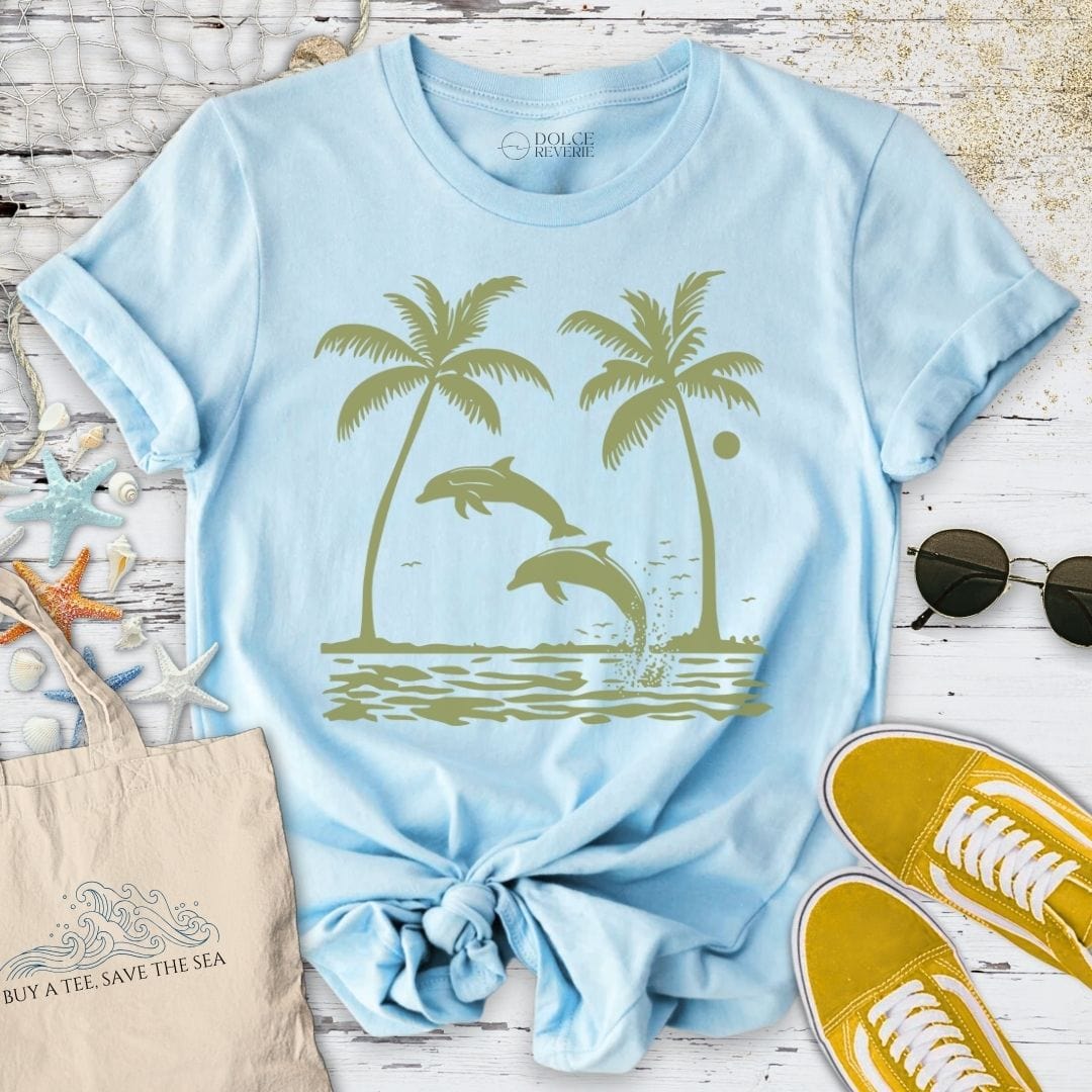 Tropical Paradise Dolphins T-Shirt Light Blue / S