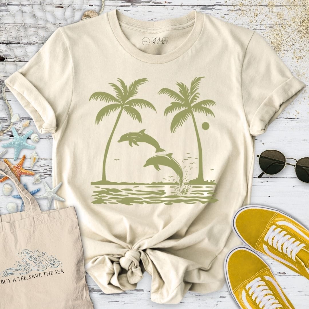 Tropical Paradise Dolphins T-Shirt Natural / S